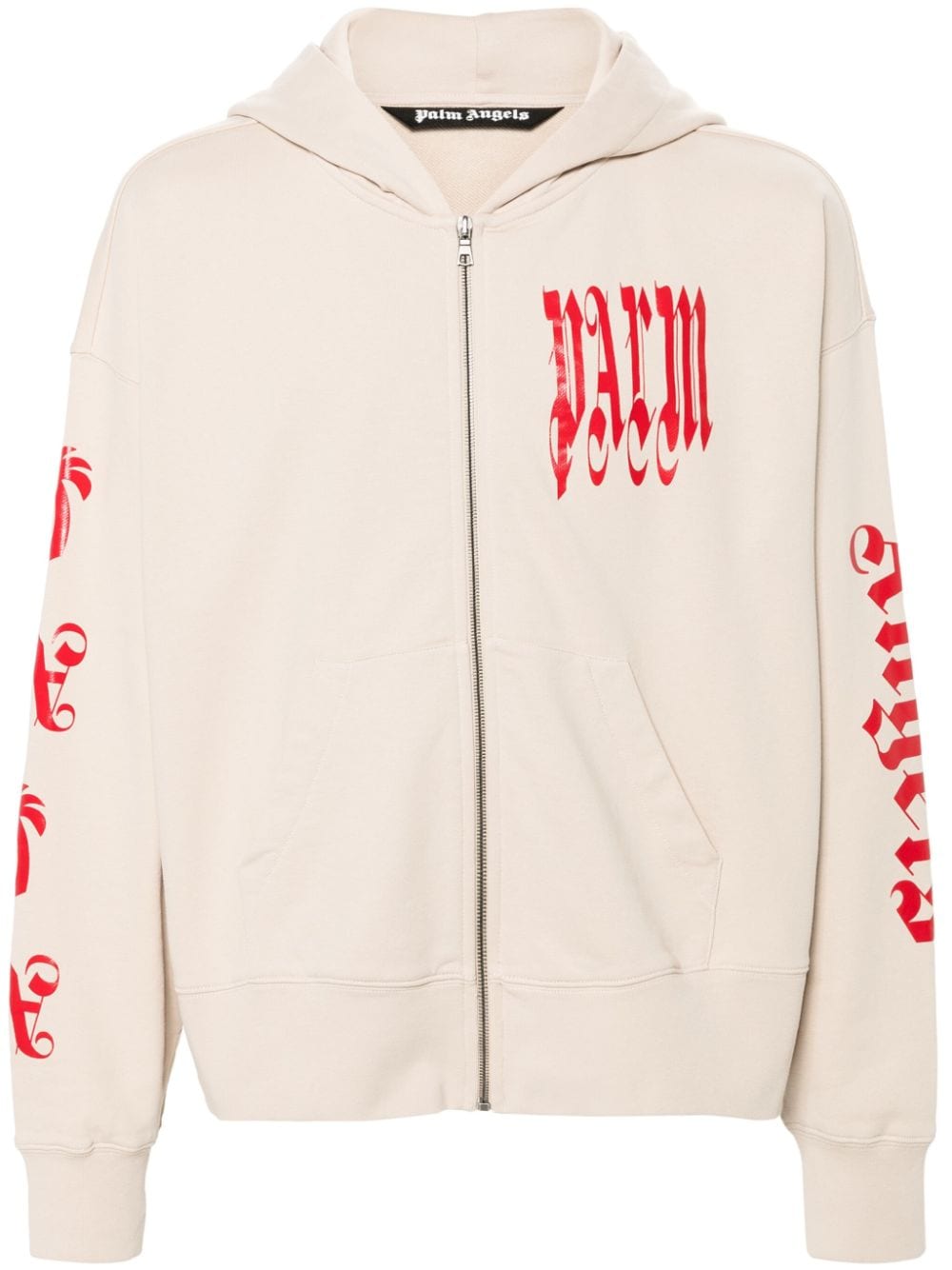 Palm Angels gothic logo-print zipped hoodie - Neutrals von Palm Angels