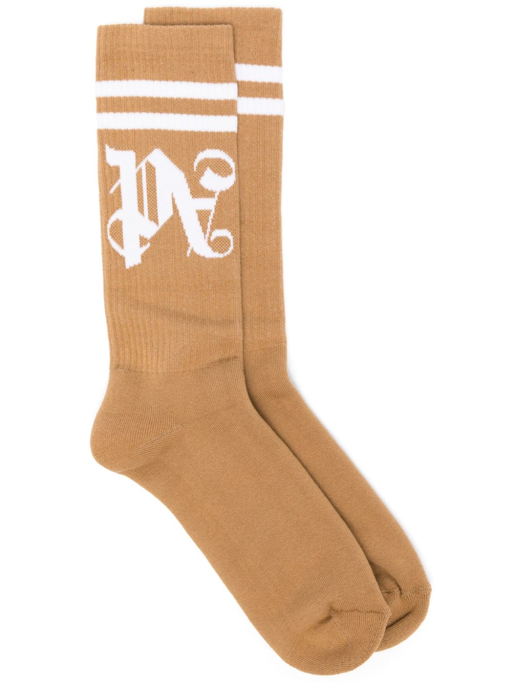 Palm Angels intarsia-knit logo socks - Brown von Palm Angels