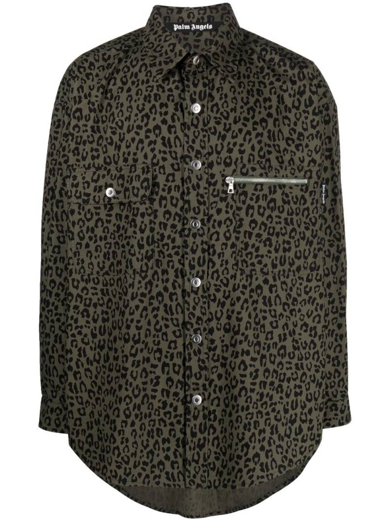 Palm Angels leopard-print cotton shirt - Green von Palm Angels