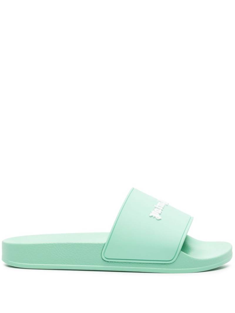 Palm Angels logo-embossed flat slides - Green von Palm Angels