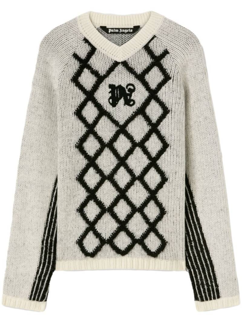 Palm Angels logo-embroidered argyle jumper - White von Palm Angels