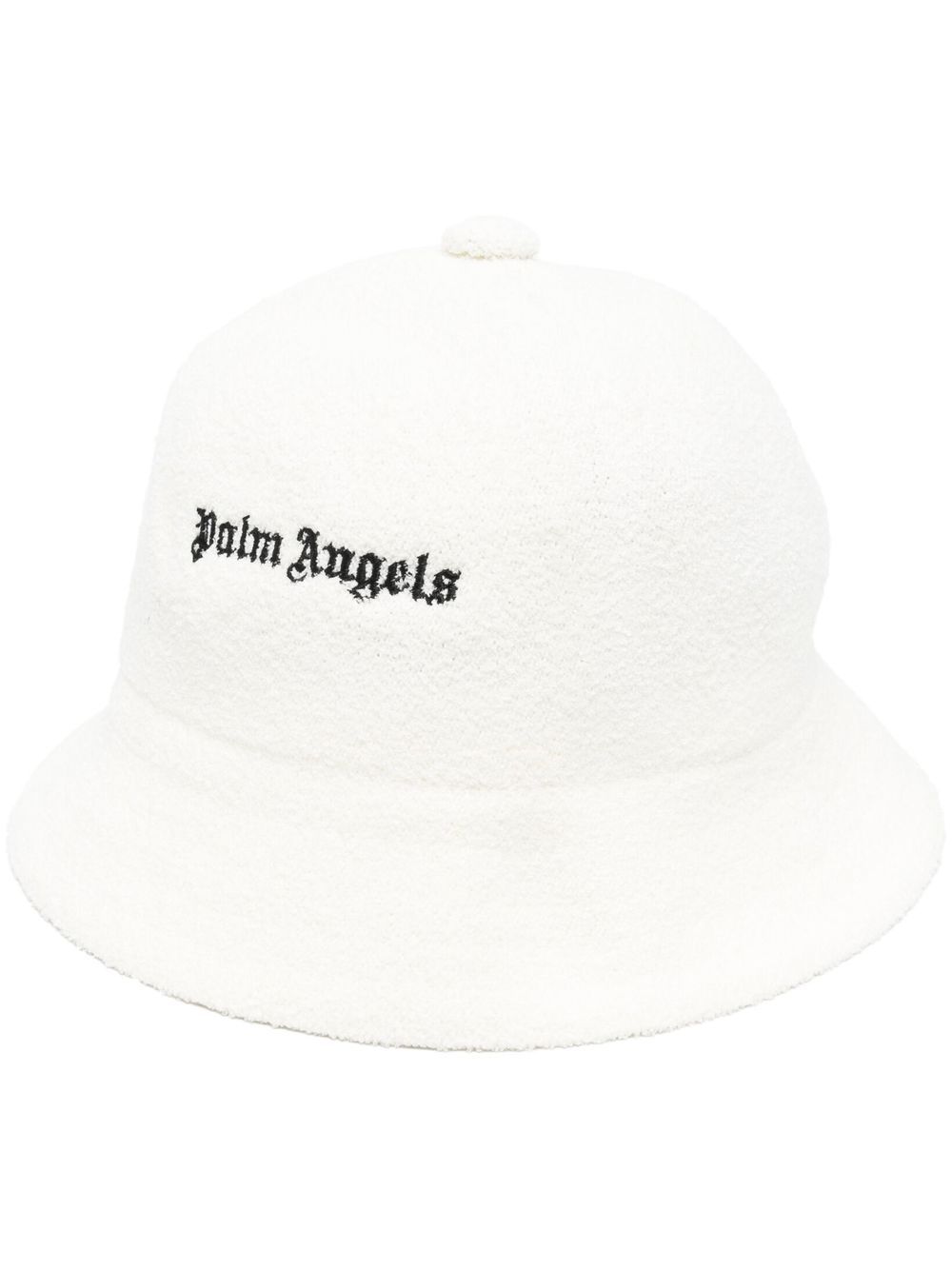 Palm Angels logo-embroidered bouclé bucket hat - White von Palm Angels