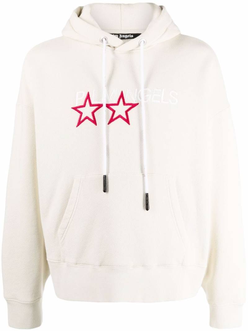 Palm Angels logo-embroidered cotton hoodie - Neutrals von Palm Angels