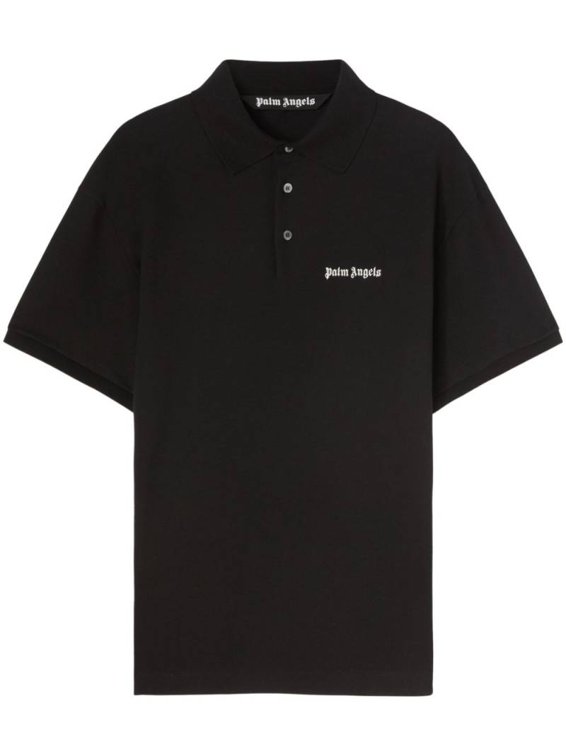 Palm Angels logo-embroidered cotton polo shirt - Black von Palm Angels