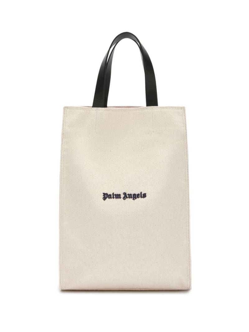 Palm Angels logo-embroidered cotton tote bag - Neutrals von Palm Angels