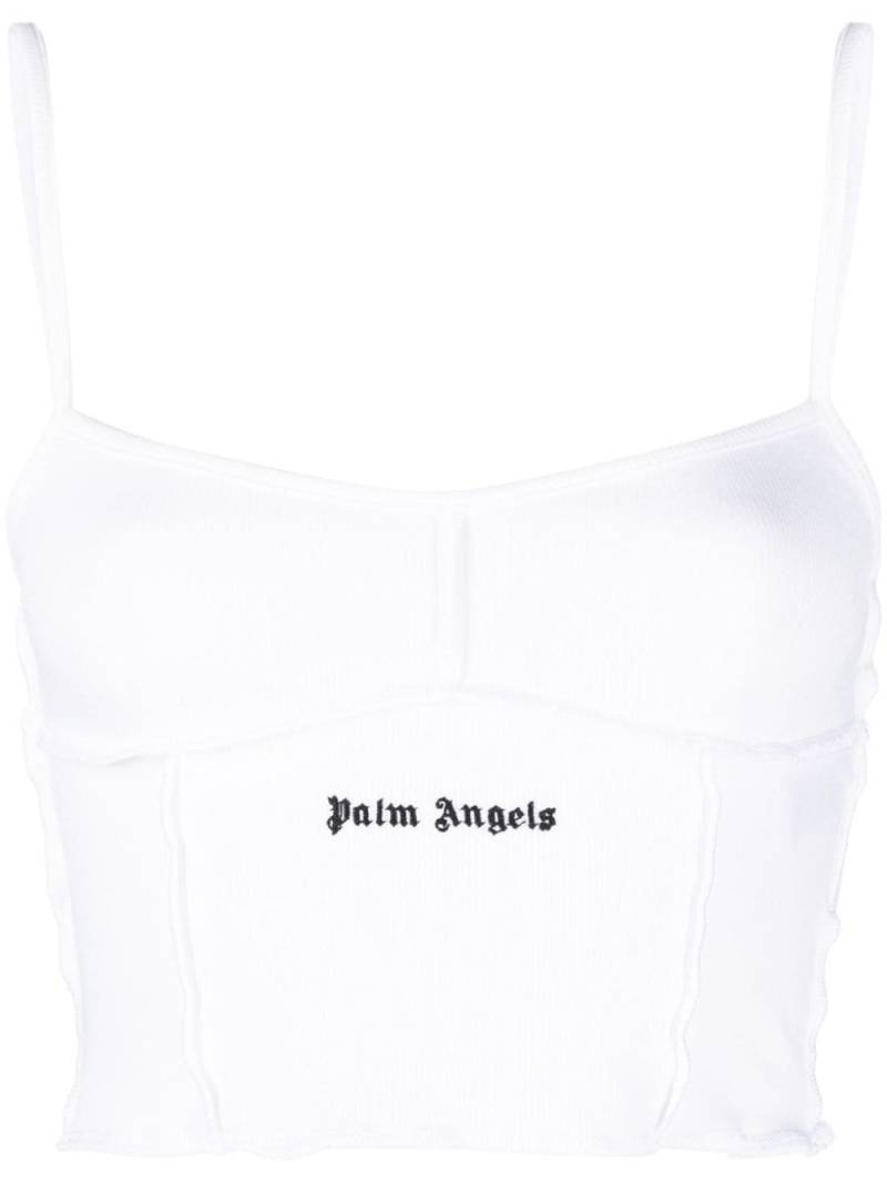 Palm Angels logo-embroidered crop top - White von Palm Angels