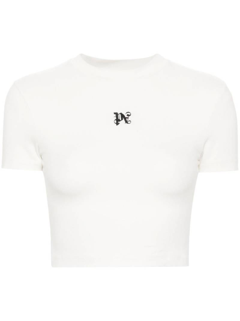 Palm Angels logo-embroidered cropped T-shirt - White von Palm Angels