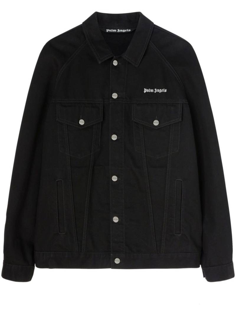 Palm Angels logo-embroidered denim jacket - Black von Palm Angels