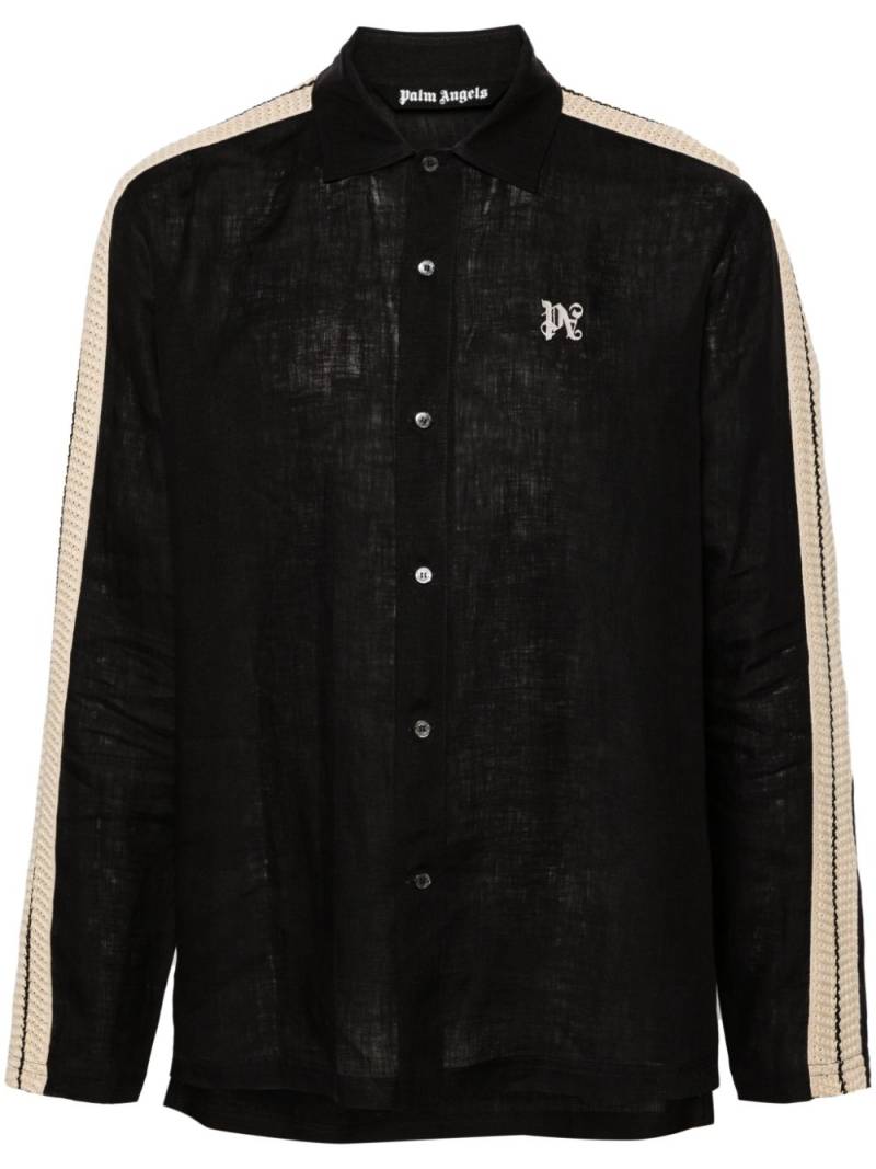 Palm Angels logo-embroidered linen shirt - Black von Palm Angels