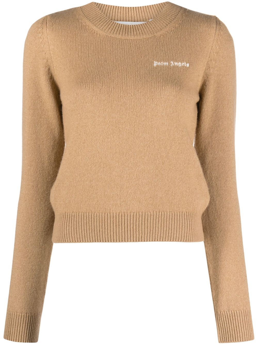 Palm Angels logo-embroidered merino-blend jumper - Neutrals von Palm Angels