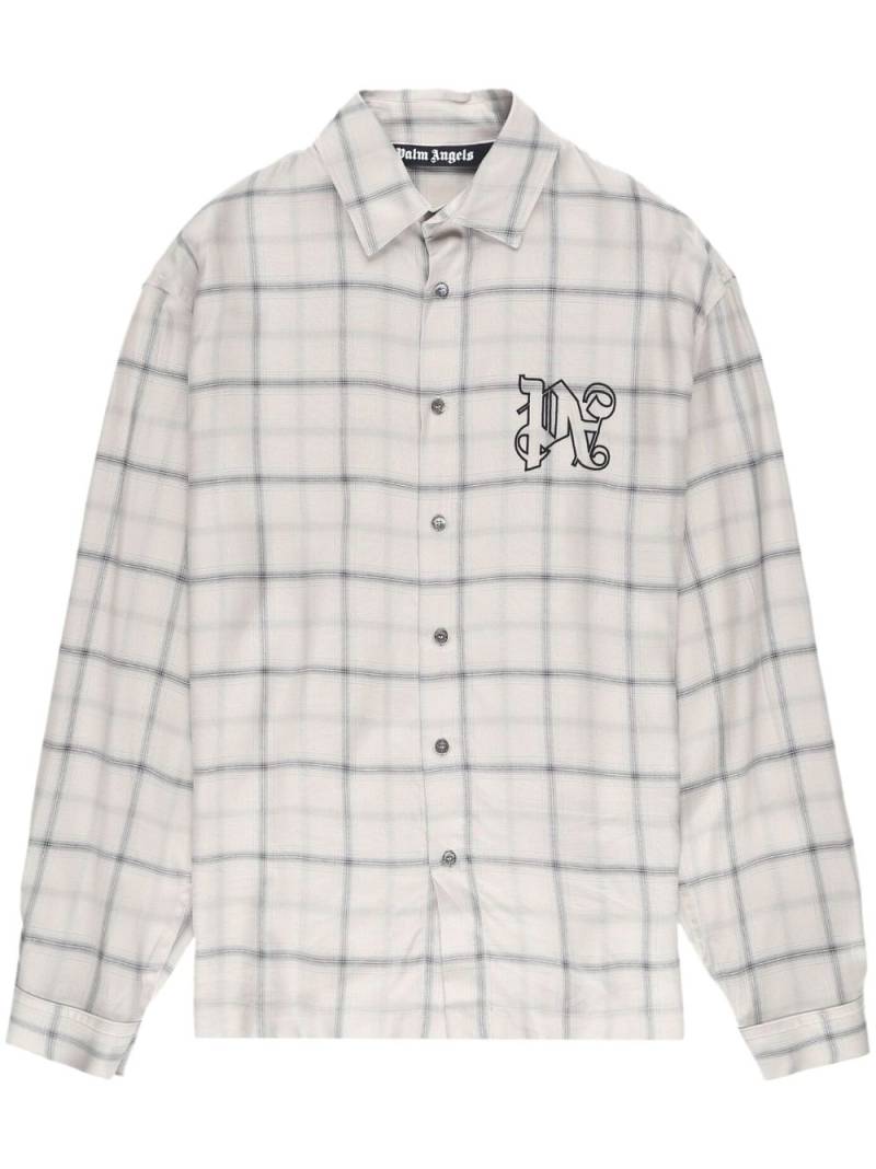 Palm Angels logo-embroidered plaid cotton shirt - Neutrals von Palm Angels