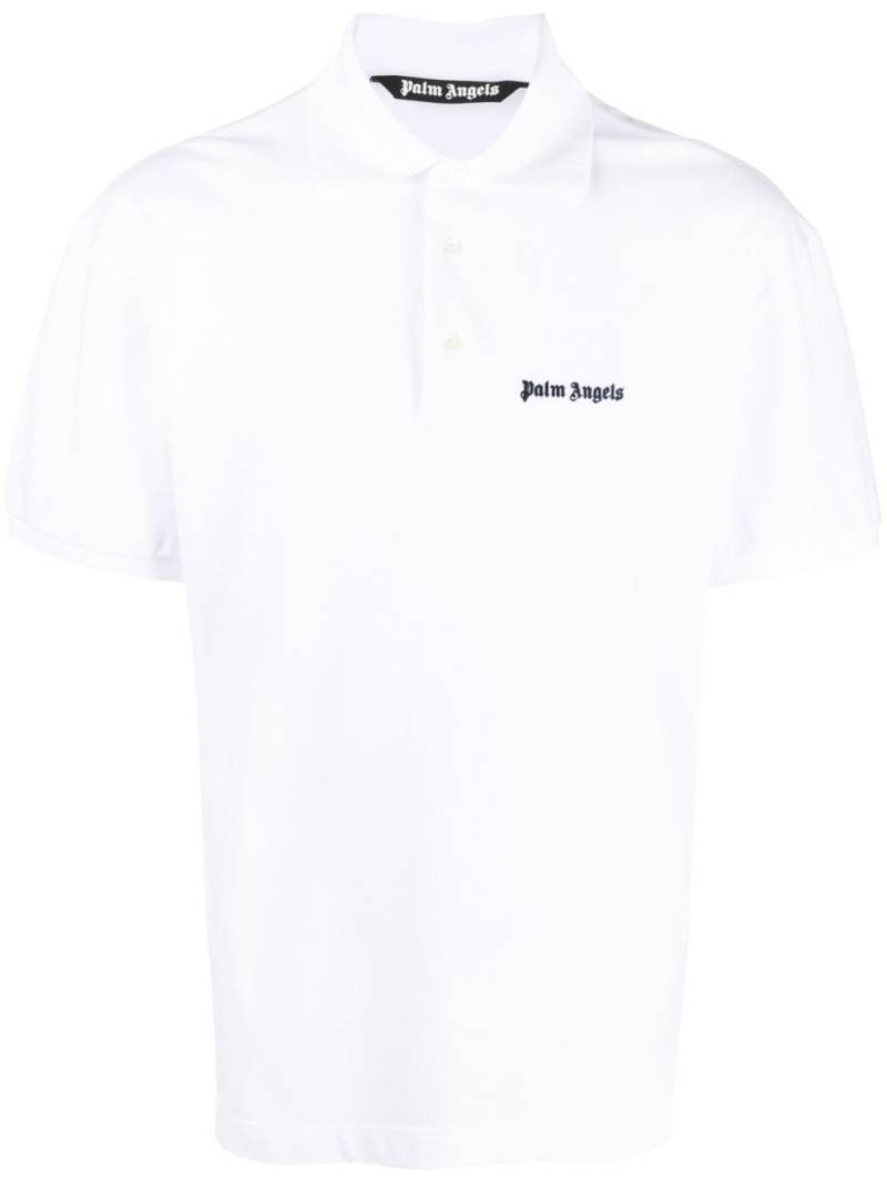 Palm Angels logo-embroidered polo shirt - White von Palm Angels