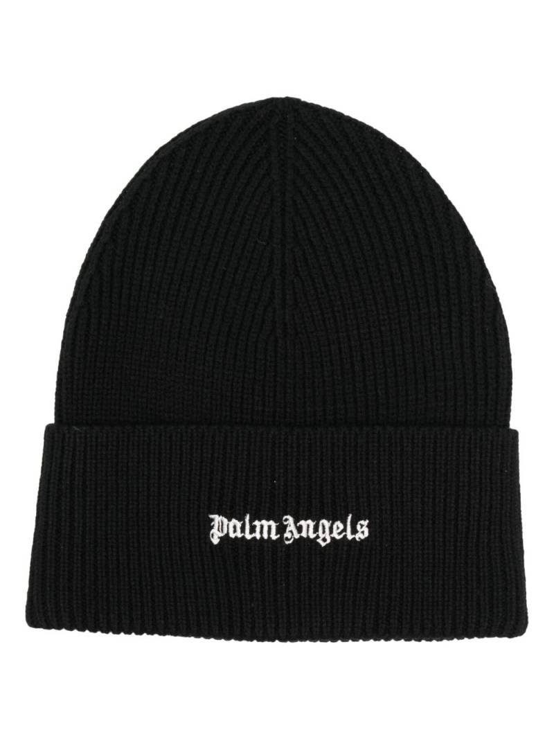 Palm Angels logo-embroidered ribbed-knit beanie - Black von Palm Angels