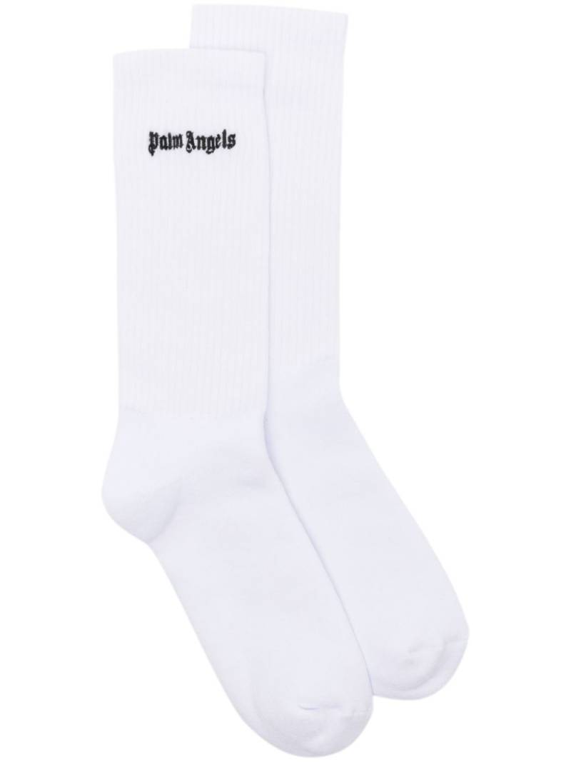 Palm Angels logo-embroidered ribbed socks - White von Palm Angels