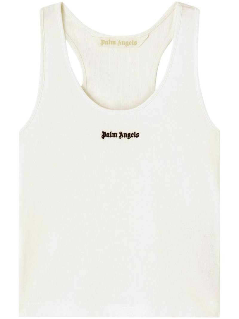 Palm Angels logo-embroidered ribbed tank top - White von Palm Angels