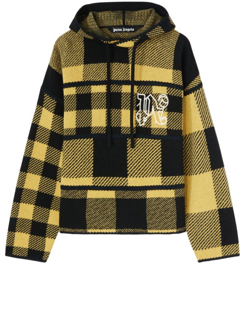 Palm Angels logo-embroidered tartan-check hoodie - Yellow von Palm Angels