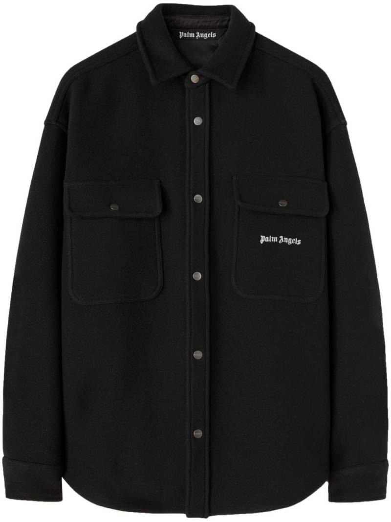 Palm Angels logo-embroidered twill shirt jacket - Black von Palm Angels