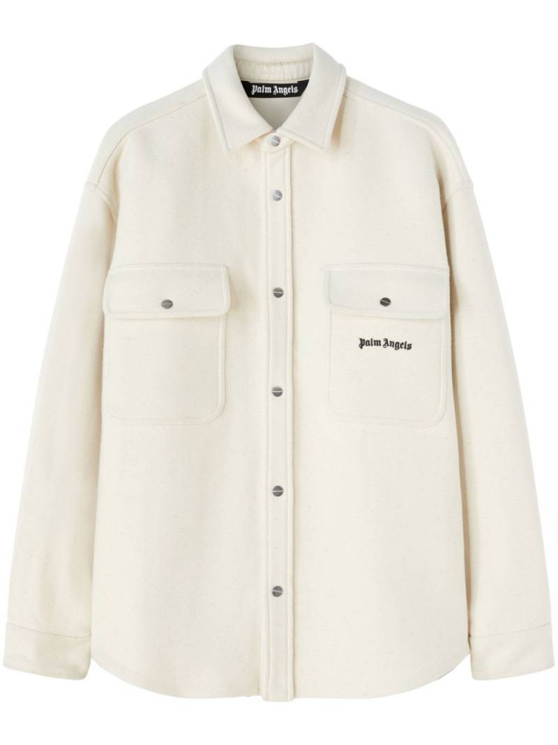 Palm Angels logo-embroidered twill shirt jacket - White von Palm Angels