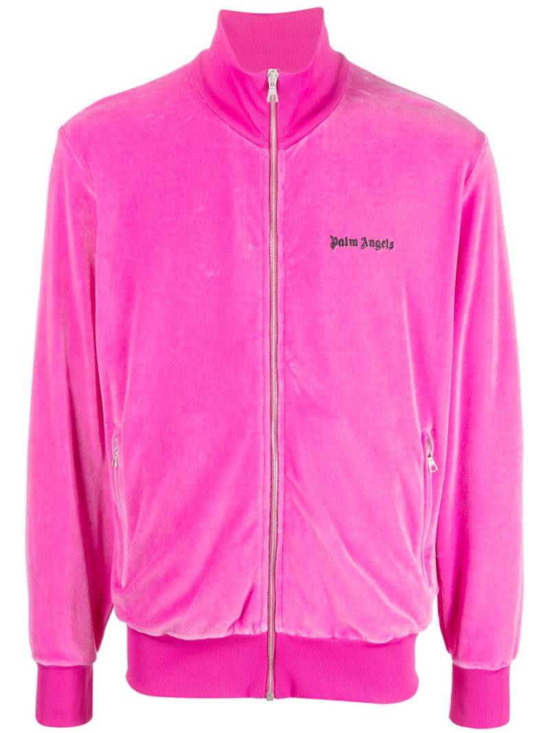 Palm Angels logo-embroidered velvet track jacket - Pink von Palm Angels