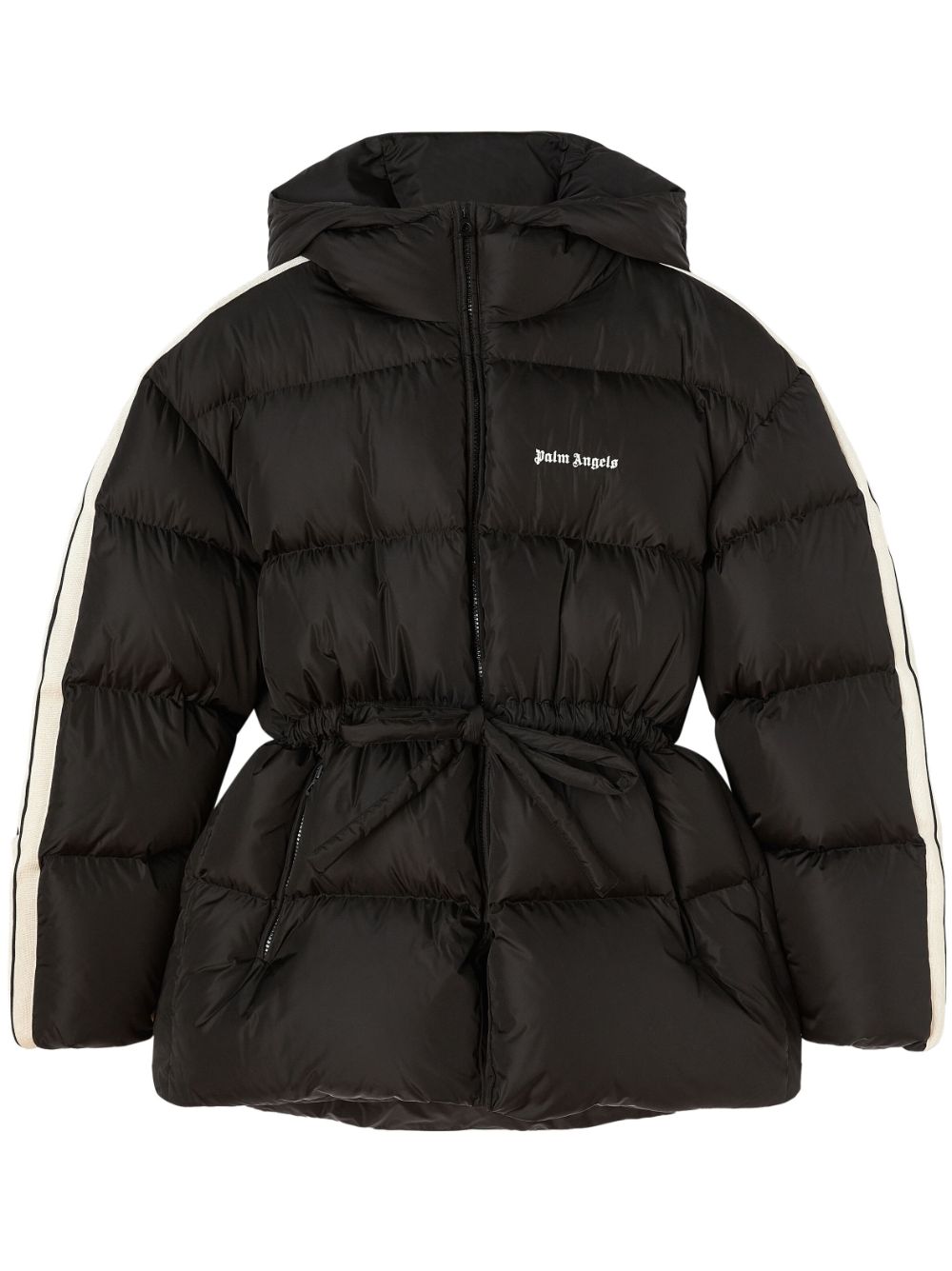 Palm Angels logo-print belted down jacket - Black von Palm Angels