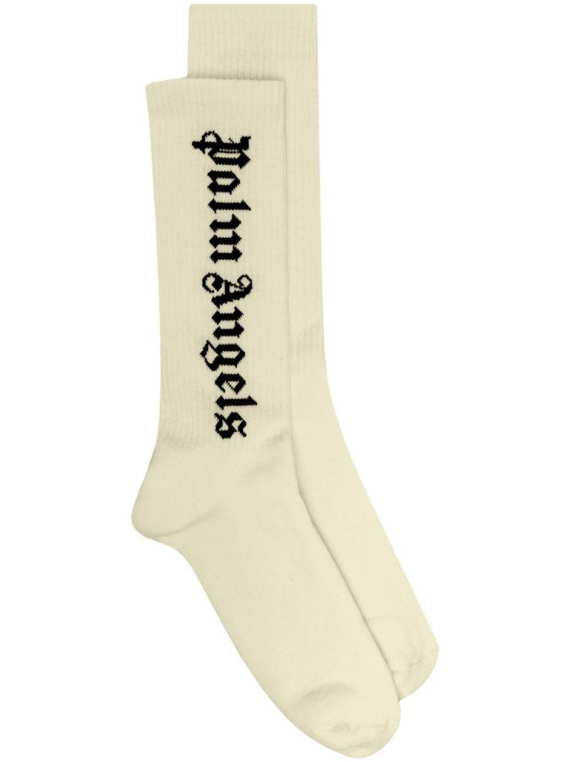 Palm Angels logo-intarsia ribbed socks - Yellow von Palm Angels