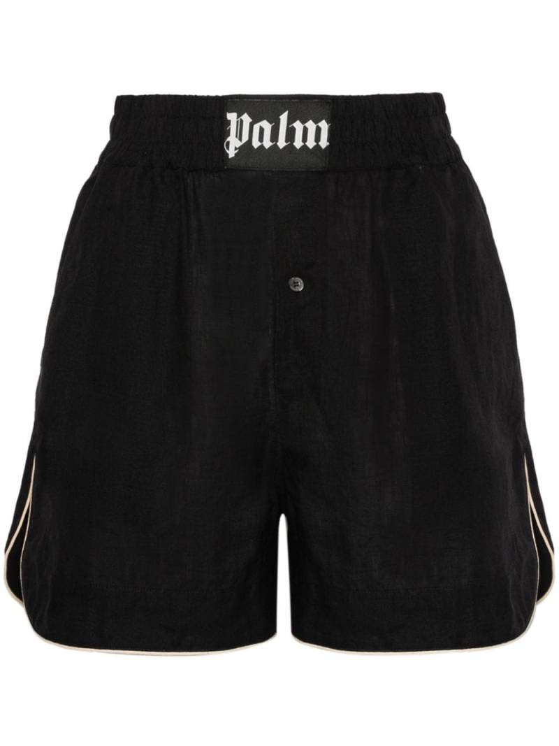 Palm Angels logo-patch linen shorts - Black von Palm Angels