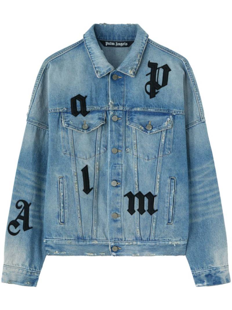 Palm Angels logo-patches denim jacket - Blue von Palm Angels