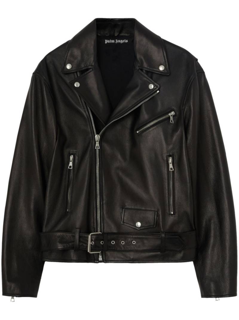 Palm Angels logo-print biker leather jacket - Black von Palm Angels