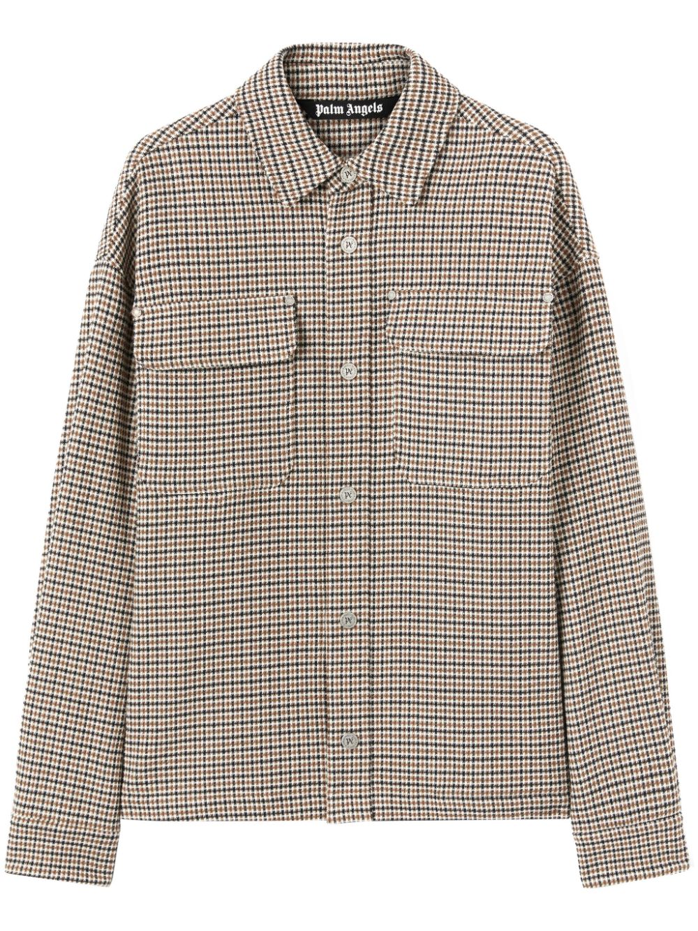 Palm Angels logo-print checked overshirt - Neutrals von Palm Angels