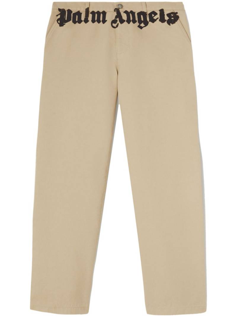 Palm Angels logo-print cotton chinos - Neutrals von Palm Angels