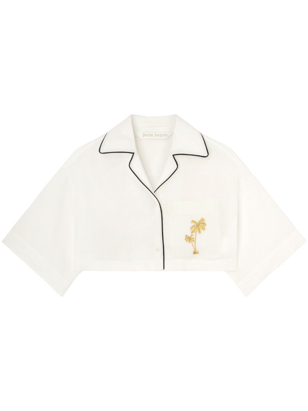 Palm Angels logo-embroidered cropped linen shirt - White von Palm Angels