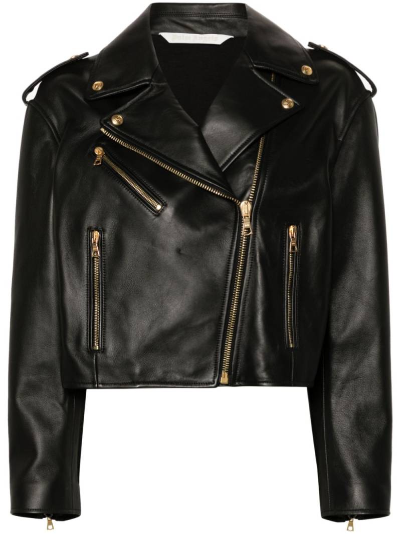 Palm Angels logo-print leather biker jacket - Black von Palm Angels