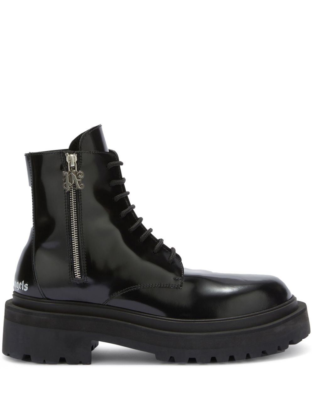 Palm Angels logo-print leather combat boots - Black von Palm Angels