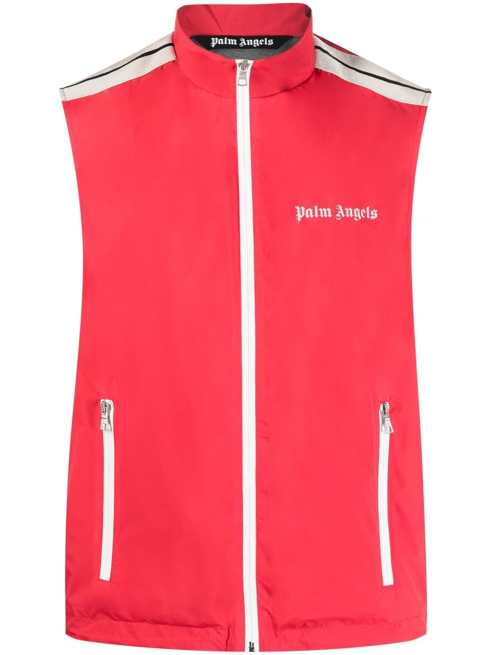 Palm Angels logo-print stripe-trim zipped gilet - Red von Palm Angels