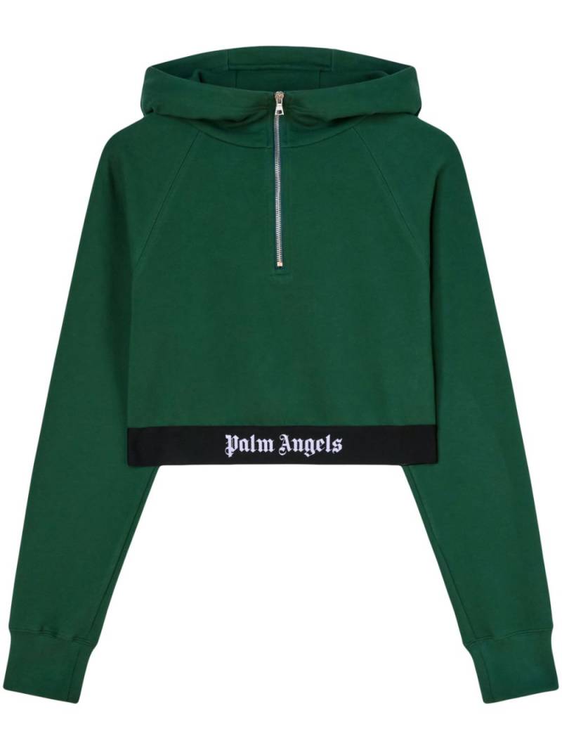 Palm Angels logo-tape cropped hoodie - Green von Palm Angels