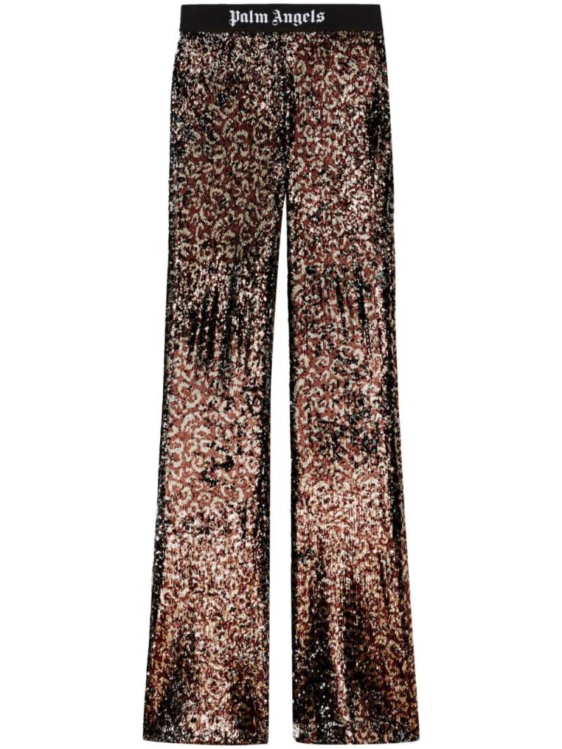 Palm Angels logo-tape sequin flared trousers - Brown von Palm Angels