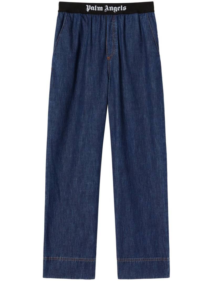 Palm Angels logo-tape denim pajama bottoms - Blue von Palm Angels