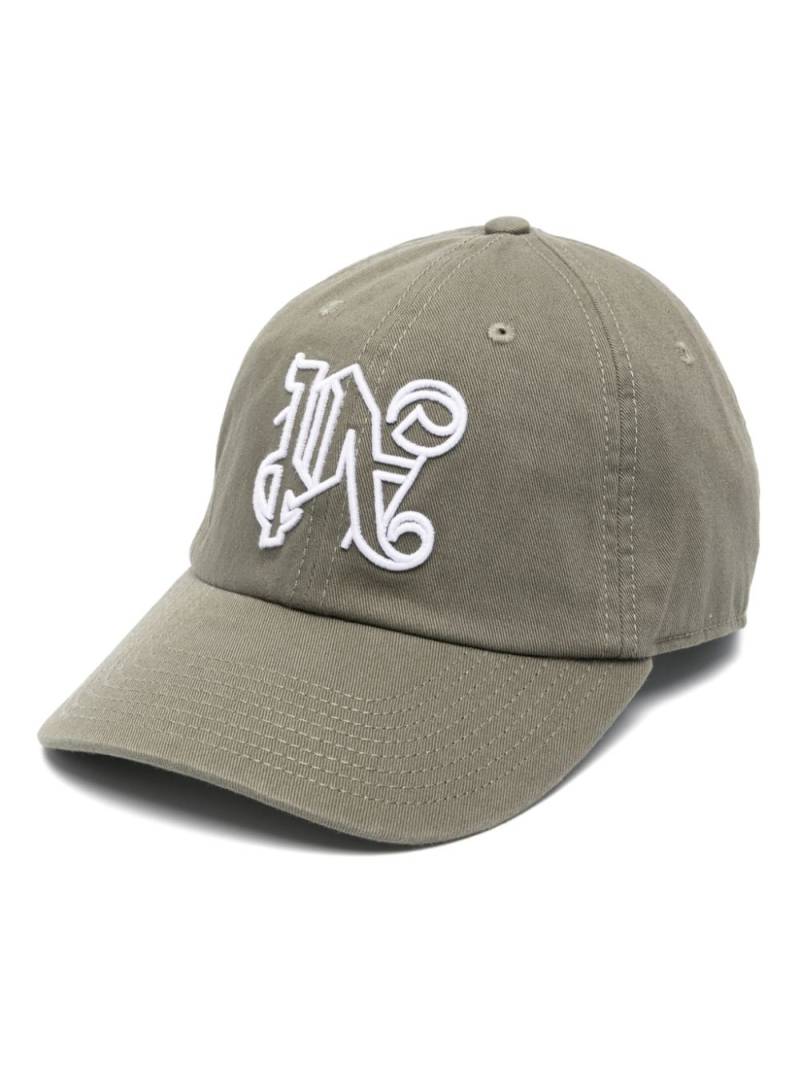 Palm Angels monogram-embroidered cotton cap - Green von Palm Angels