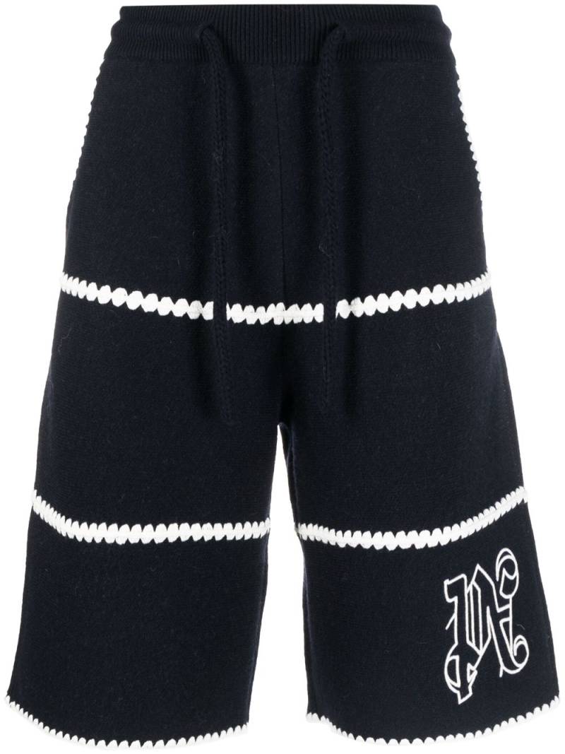 Palm Angels monogram-embroidered wool-blend shorts - Blue von Palm Angels