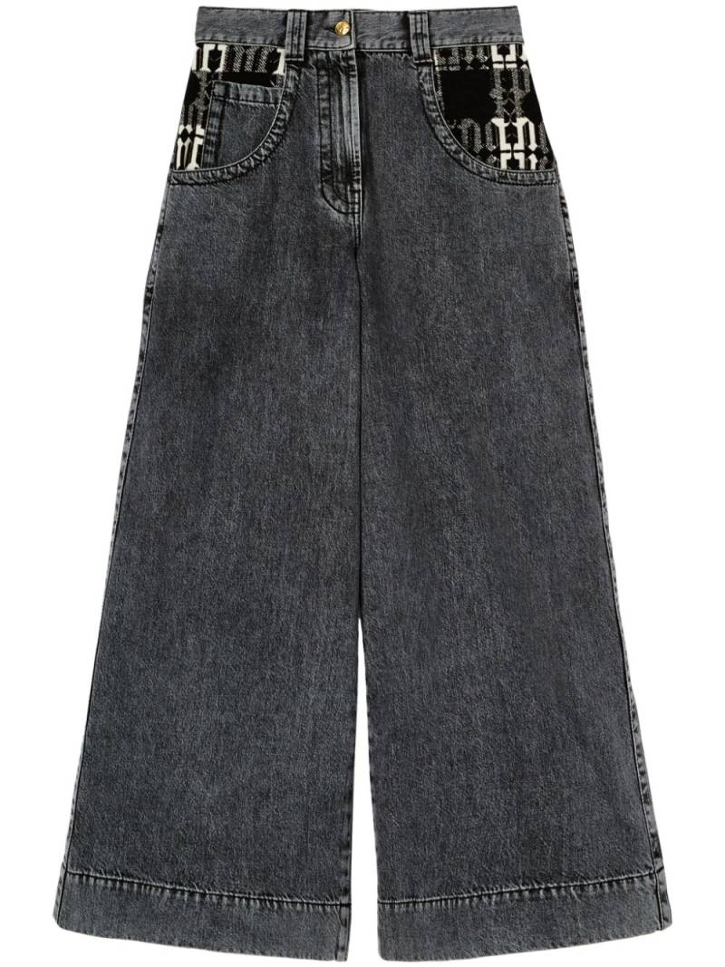 Palm Angels monogram-pattern wide-leg jeans - Grey von Palm Angels