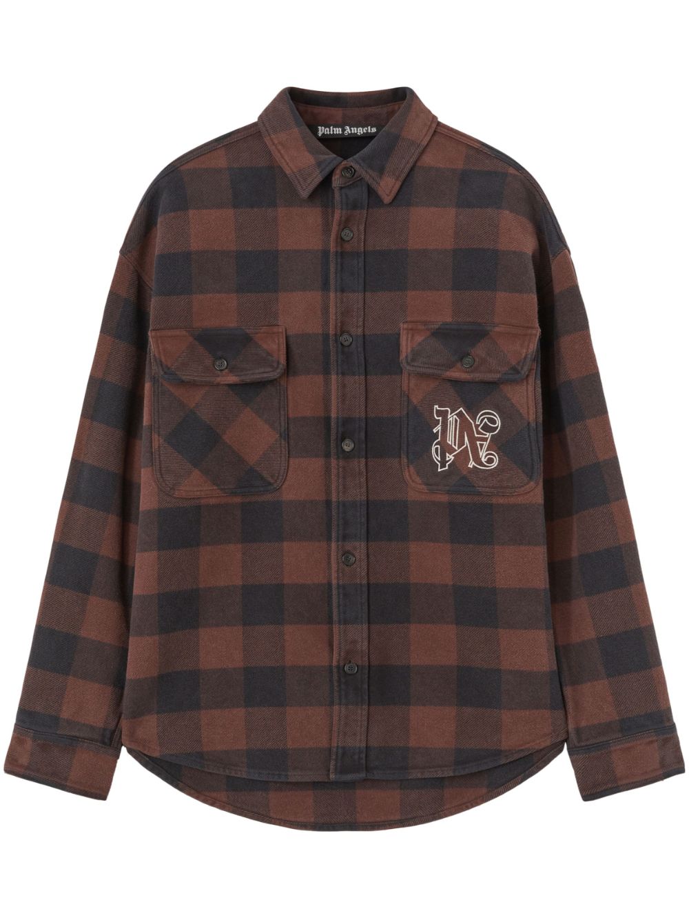 Palm Angels monogram-print checked shirt - Brown von Palm Angels