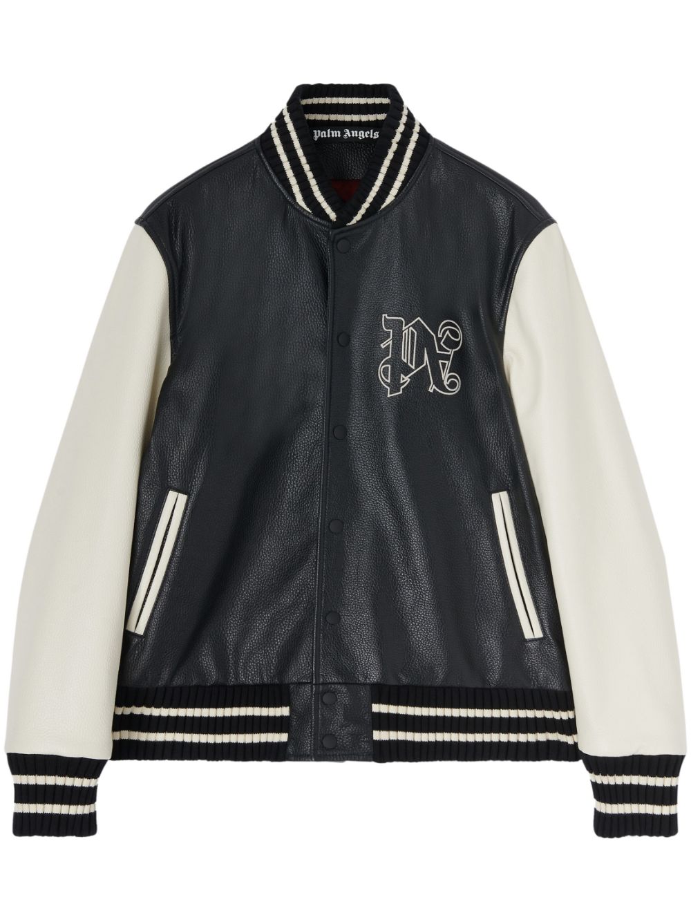 Palm Angels monogram-print leather varsity jacket - Black von Palm Angels