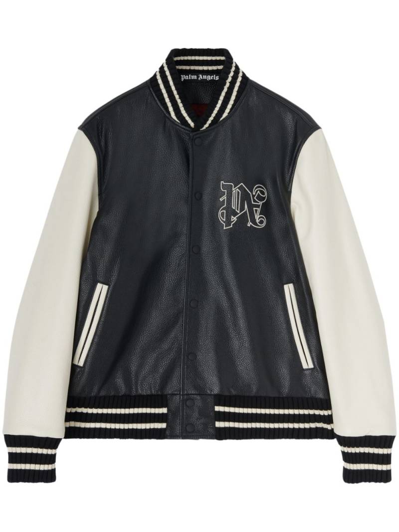 Palm Angels monogram-print leather varsity jacket - Black von Palm Angels