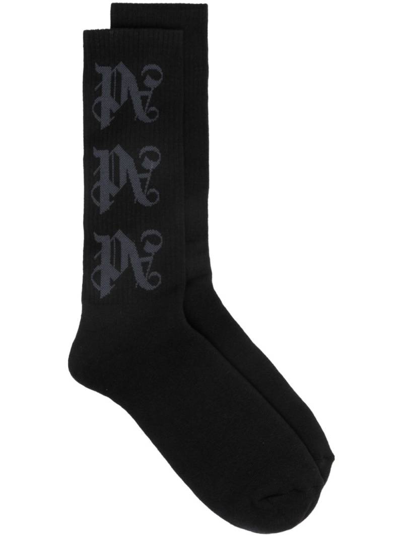 Palm Angels monogram ribbed socks - Black von Palm Angels