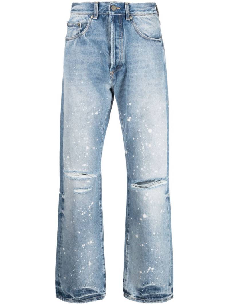 Palm Angels paint-splatter straight jeans - Blue von Palm Angels