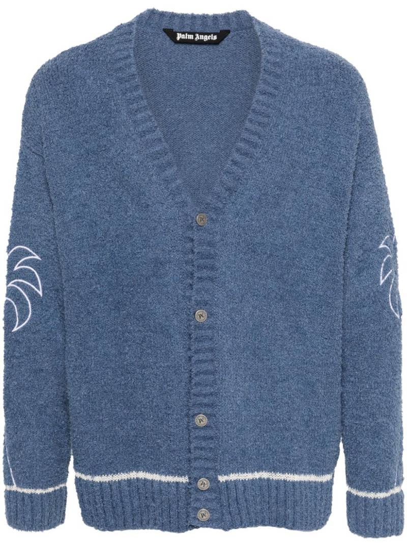 Palm Angels palm-tree-embroidery ribbed cardigan - Blue von Palm Angels