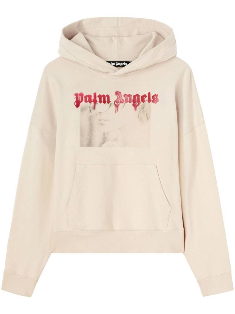 Palm Angels portrait-print cotton hoodie - Neutrals von Palm Angels