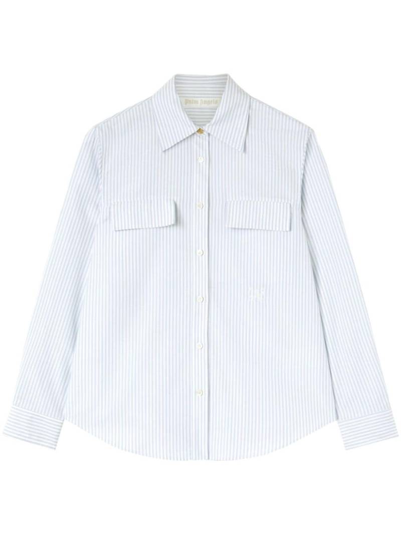 Palm Angels monogram-embroidered striped shirt - Blue von Palm Angels