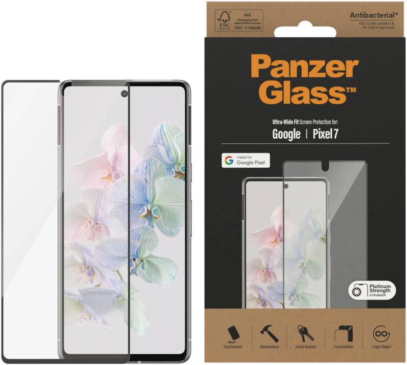 PanzerGlass Displayschutzfolie »Displayschutz Google Pixel 7 - Ultra-Wide Fit«, für Google Pixel 7, (1 St.), Kratz-& Stossfest,Antibakteriell,Berührungsempfindlich,Simpel Anbringen von PanzerGlass