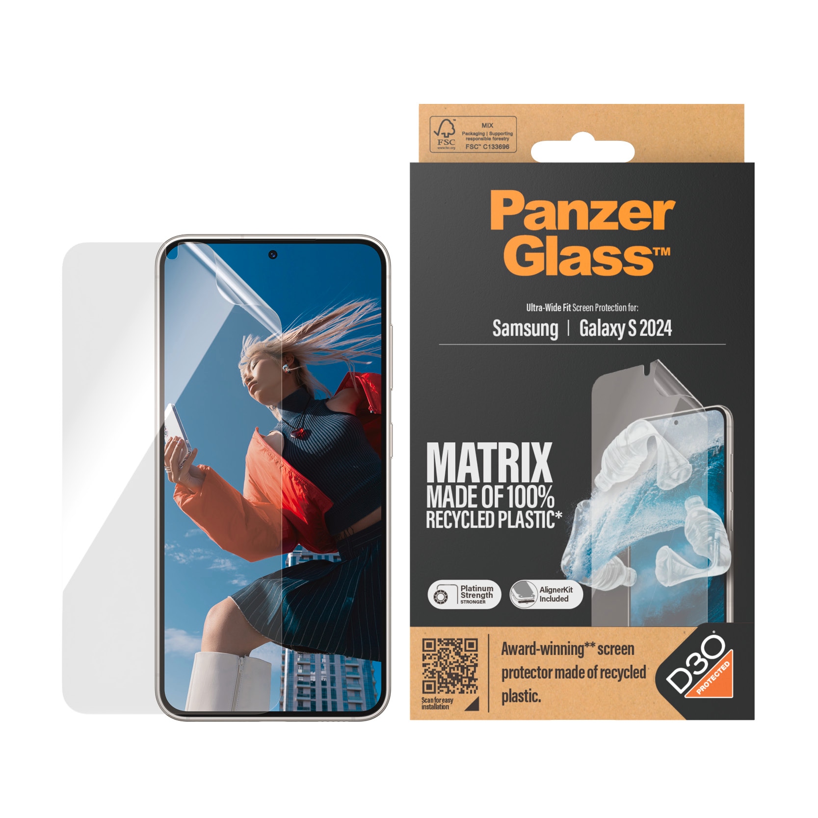 PanzerGlass Displayschutzfolie »Matrix Ultra Wide Fit Screen Protector«, für Samsung Galaxy S24, Displayschutz, stossfest, kratzbeständig von PanzerGlass